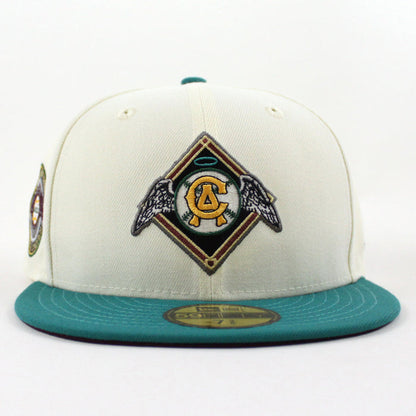 California Angels 67All Star Game New Era 59Fifty Fitted Hat (Glow in the Dark Chrome North West Green Maroon UNDER BRIM)