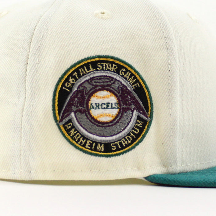 California Angels 67All Star Game New Era 59Fifty Fitted Hat (Glow in the Dark Chrome North West Green Maroon UNDER BRIM)