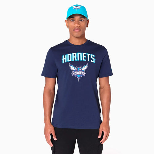 The Male model is wearing Charlotte Hornets NBA Navy T-Shirt 1