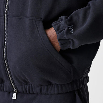 The Male model is wearing Chicago Bulls NBA Linear Black Oversized Full Zip Hoodie 5