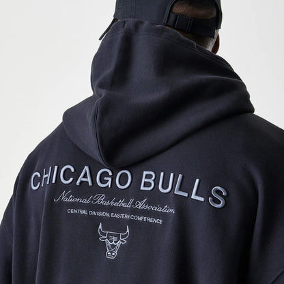 The Male model is wearing Chicago Bulls NBA Linear Black Oversized Full Zip Hoodie 7
