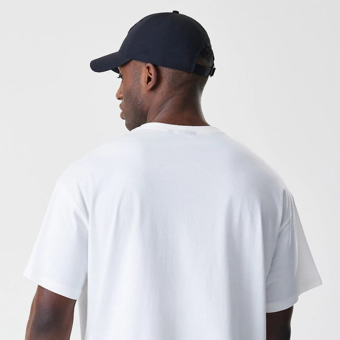 The Male model is wearing Chicago Bulls NBA Outline Graphic White Oversized T-Shirt 7