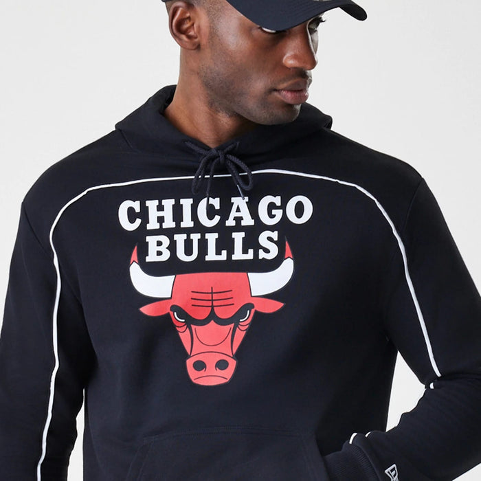 The Male model is wearing Chicago Bulls NBA Piping Black Oversized Pullover Hoodie 6