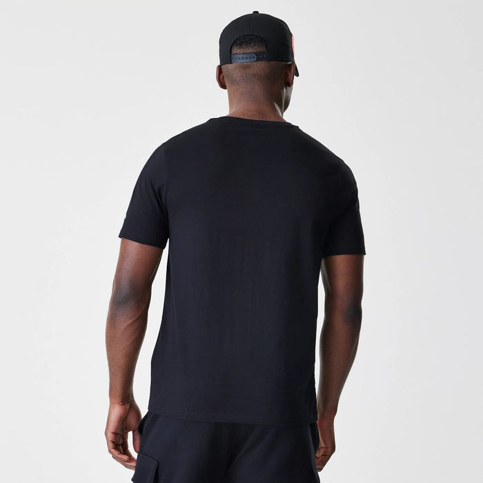 The Male model is wearing Chicago Bulls NBA Script Black T-Shirt 2