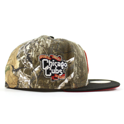 Chicago Cubs 1908 World Series New Era 59Fifty Fitted Hat (RealTree Camo Black Scarlet Red Under Brim)