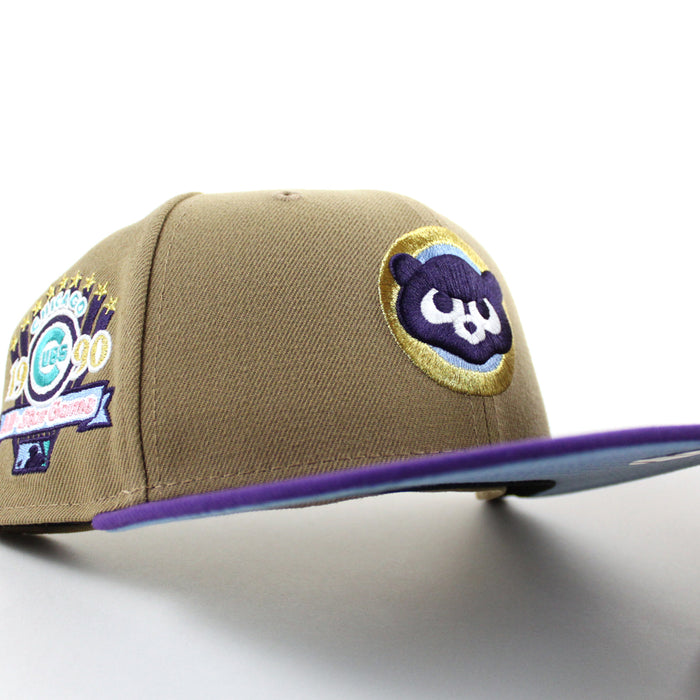 Chicago Cubs 1990 All Star Game New Era 59Fifty Fitted Hat (Khaki Purple Sky Blue Under Brim)