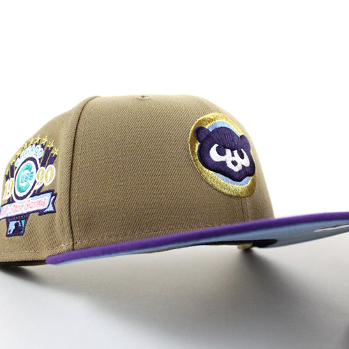 Chicago Cubs 1990 All Star Game New Era 59Fifty Fitted Hat (Khaki Purple Sky Blue Under Brim)