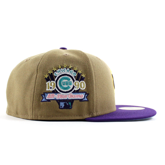 Chicago Cubs 1990 All Star Game New Era 59Fifty Fitted Hat (Khaki Purple Sky Blue Under Brim)