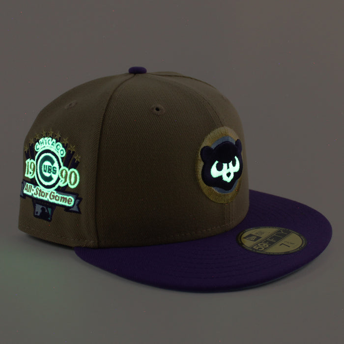 Chicago Cubs 1990 All Star Game New Era 59Fifty Fitted Hat (Khaki Purple Sky Blue Under Brim)