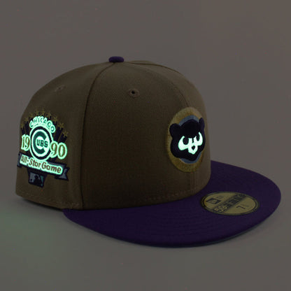 Chicago Cubs 1990 All Star Game New Era 59Fifty Fitted Hat (Khaki Purple Sky Blue Under Brim)