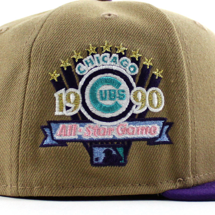 Chicago Cubs 1990 All Star Game New Era 59Fifty Fitted Hat (Khaki Purple Sky Blue Under Brim)
