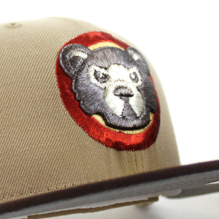 Chicago Cubs Be Alert For Foul Balls New Era 59Fifty Fitted Hat (Camel Burnt Wood Storm Gray Under Brim)