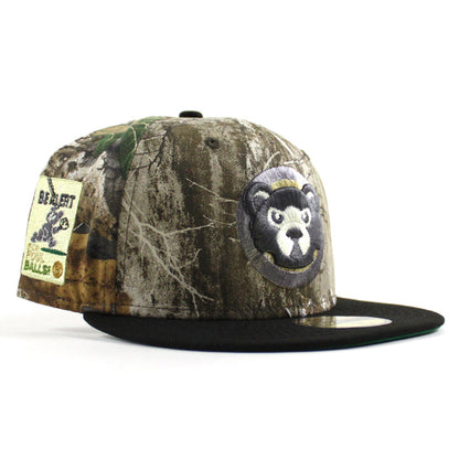 Chicago Cubs Be Alert For Foul Balls New Era 59Fifty Fitted Hat (RealTree Camo Black Green Under Brim)