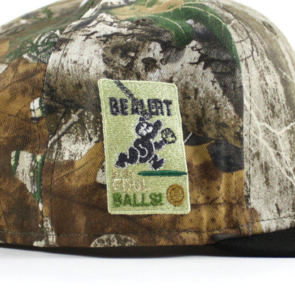 Chicago Cubs Be Alert For Foul Balls New Era 59Fifty Fitted Hat (RealTree Camo Black Green Under Brim)