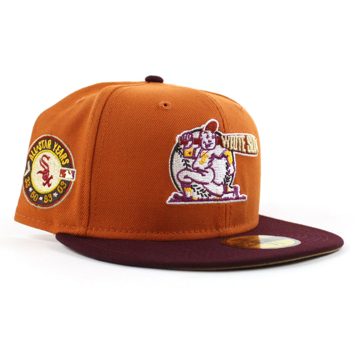 Chicago White Sox ALL STAR YEARS New Era Fitted 59Fifty Hat (Fight Orange MAROON KHAKI Brim)