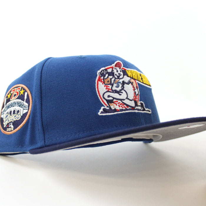 Chicago White Sox COMISKEY PARK 75 Years New Era Fitted 59Fifty Hat (SeaShore Blue OceanSide Gray Brim)