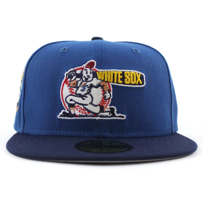 Chicago White Sox COMISKEY PARK 75 Years New Era Fitted 59Fifty Hat (SeaShore Blue OceanSide Gray Brim)