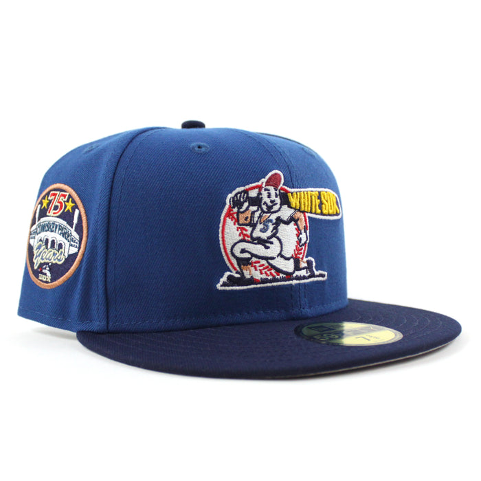Chicago White Sox COMISKEY PARK 75 Years New Era Fitted 59Fifty Hat (SeaShore Blue OceanSide Gray Brim)