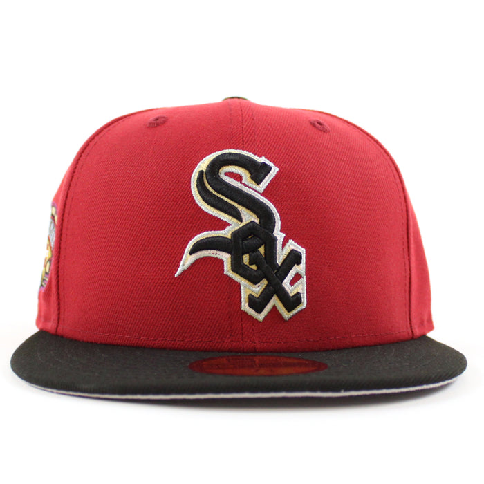 Chicago White Sox COMISKEY Park  New Era Fitted 59Fifty Hat (Pinot Red Black Gray Under Brim)