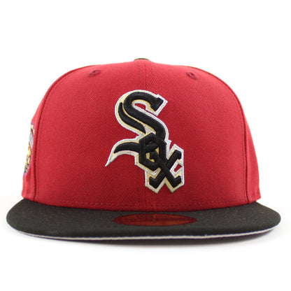 Chicago White Sox COMISKEY Park  New Era Fitted 59Fifty Hat (Pinot Red Black Gray Under Brim)
