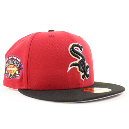 Chicago White Sox COMISKEY Park  New Era Fitted 59Fifty Hat (Pinot Red Black Gray Under Brim)