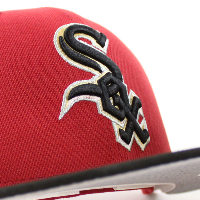 Chicago White Sox COMISKEY Park  New Era Fitted 59Fifty Hat (Pinot Red Black Gray Under Brim)
