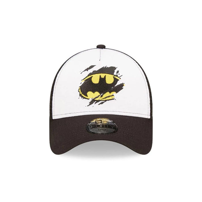 This is a Child DC Batman White 9FORTY A-Frame Trucker Adjustable Cap. 2