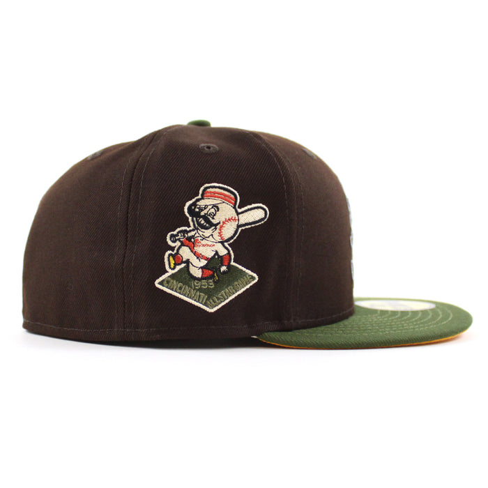 Cincinnati Reds 1953 All Star Game New Era 59Fifty Fitted Hat (Black Dark Olive Yellow Under Brim)
