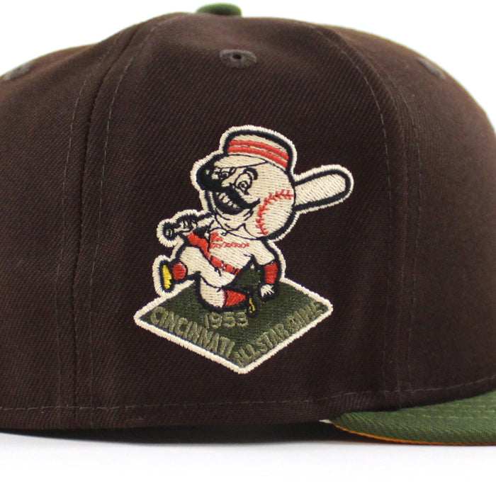 Cincinnati Reds 1953 All Star Game New Era 59Fifty Fitted Hat (Black Dark Olive Yellow Under Brim)