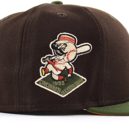 Cincinnati Reds 1953 All Star Game New Era 59Fifty Fitted Hat (Black Dark Olive Yellow Under Brim)