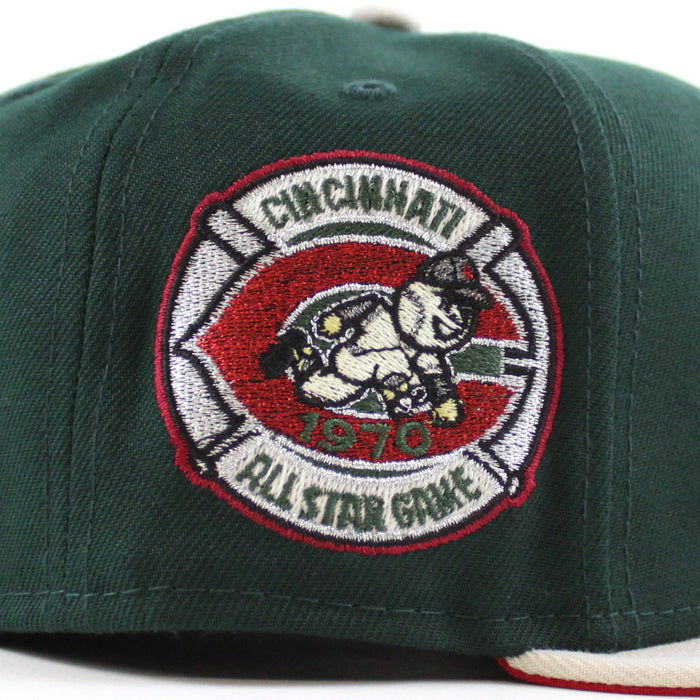 Cincinnati Reds 1970 All Star Game New Era 59Fifty Fitted Hat (Drip logo Dark Green Stone Red Under Brim)