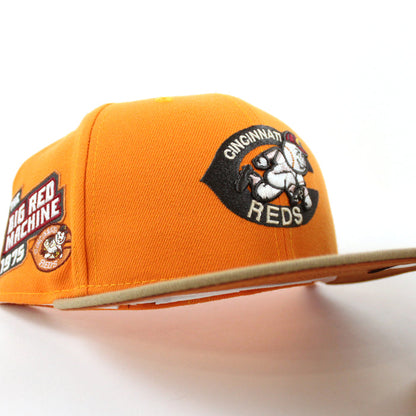 Cincinnati Reds 1975 Big Red Machine New Era 59Fifty Fitted Hat (Popsicle Khaki Rust Under Brim)
