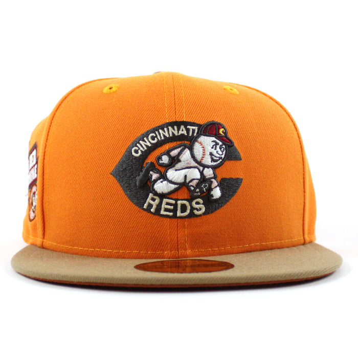 Cincinnati Reds 1975 Big Red Machine New Era 59Fifty Fitted Hat (Popsicle Khaki Rust Under Brim)