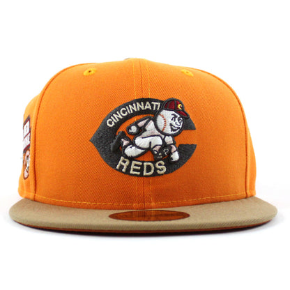 Cincinnati Reds 1975 Big Red Machine New Era 59Fifty Fitted Hat (Popsicle Khaki Rust Under Brim)