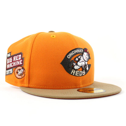 Cincinnati Reds 1975 Big Red Machine New Era 59Fifty Fitted Hat (Popsicle Khaki Rust Under Brim)