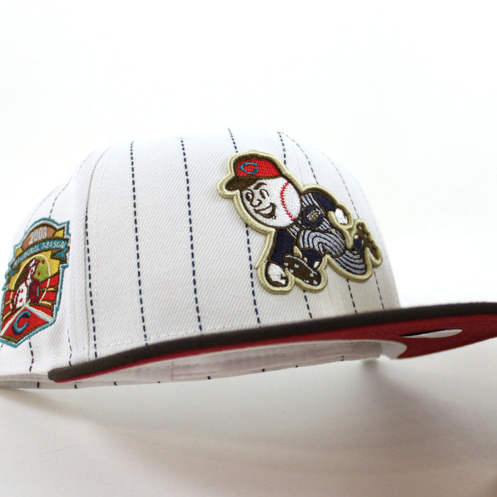Cincinnati Reds 2003 INAUGURAL SEASON New Era 59Fifty Fitted Hat (PINSTRIPE BROWN PINOT Under Brim)