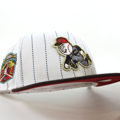 Cincinnati Reds 2003 INAUGURAL SEASON New Era 59Fifty Fitted Hat (PINSTRIPE BROWN PINOT Under Brim)