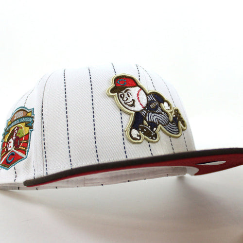 Cincinnati Reds 2003 INAUGURAL SEASON New Era 59Fifty Fitted Hat (PINSTRIPE BROWN PINOT Under Brim)