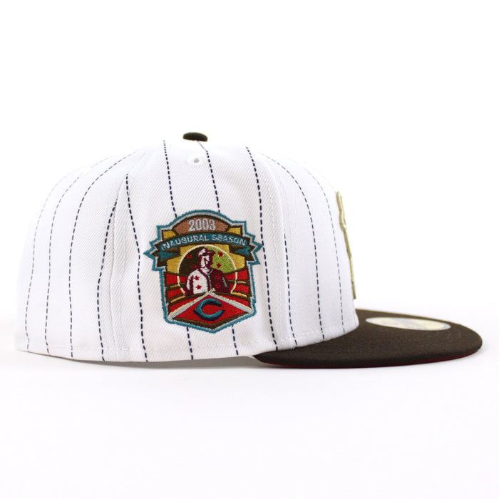 Cincinnati Reds 2003 INAUGURAL SEASON New Era 59Fifty Fitted Hat (PINSTRIPE BROWN PINOT Under Brim)