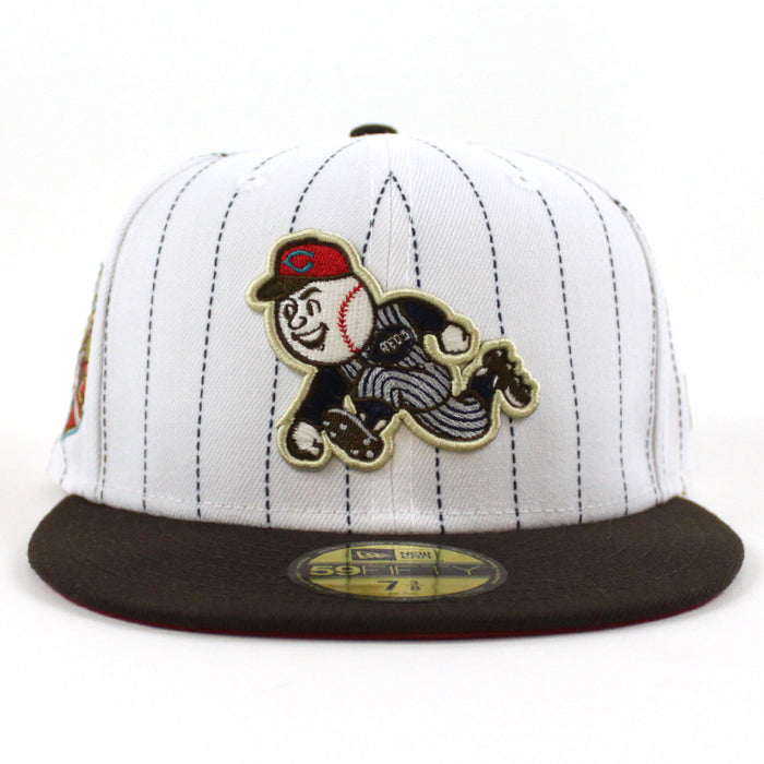 Cincinnati Reds 2003 INAUGURAL SEASON New Era 59Fifty Fitted Hat (PINSTRIPE BROWN PINOT Under Brim)