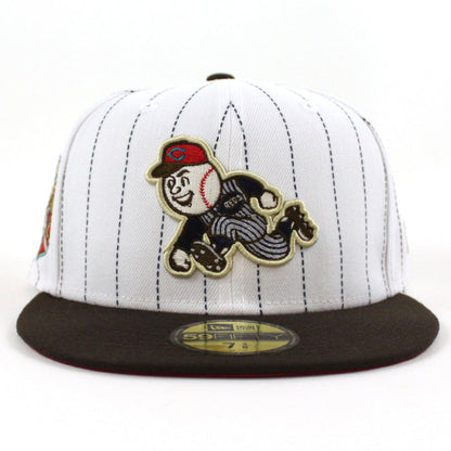 Cincinnati Reds 2003 INAUGURAL SEASON New Era 59Fifty Fitted Hat (PINSTRIPE BROWN PINOT Under Brim)