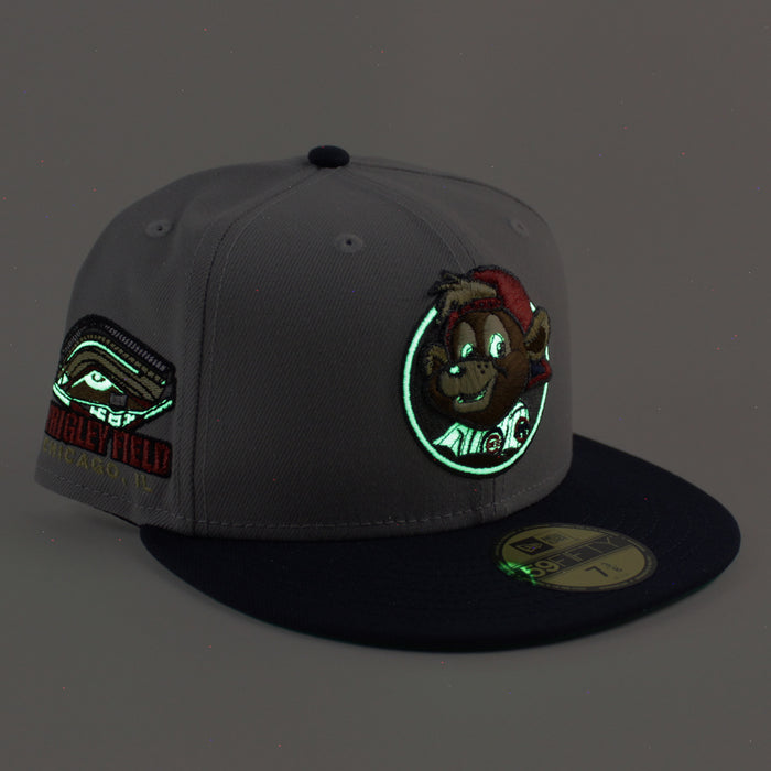 Clark the Cub Mascot Chicago Cubs Wringly field New Era 59Fifty Fitted Hat (Gray Navy Green Under Brim)
