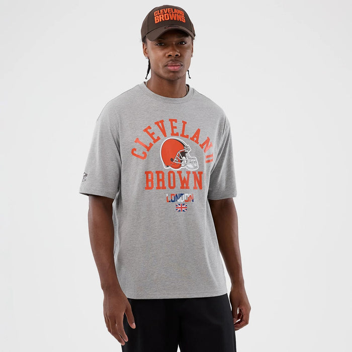 The Male model is wearing Cleveland Browns NFL International Series Games Grey Oversized T-Shirt 1