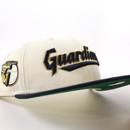 Cleveland Guardians CLEVELAND New Era 59Fifty Fitted Hat  (CHROME WHITE Navy Green Under Brim)