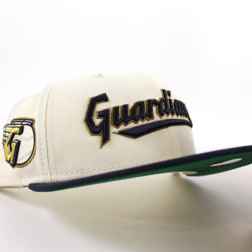 Cleveland Guardians CLEVELAND New Era 59Fifty Fitted Hat  (CHROME WHITE Navy Green Under Brim)