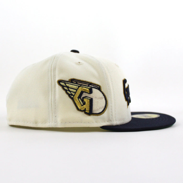 Cleveland Guardians CLEVELAND New Era 59Fifty Fitted Hat  (CHROME WHITE Navy Green Under Brim)