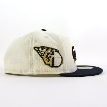 Cleveland Guardians CLEVELAND New Era 59Fifty Fitted Hat  (CHROME WHITE Navy Green Under Brim)