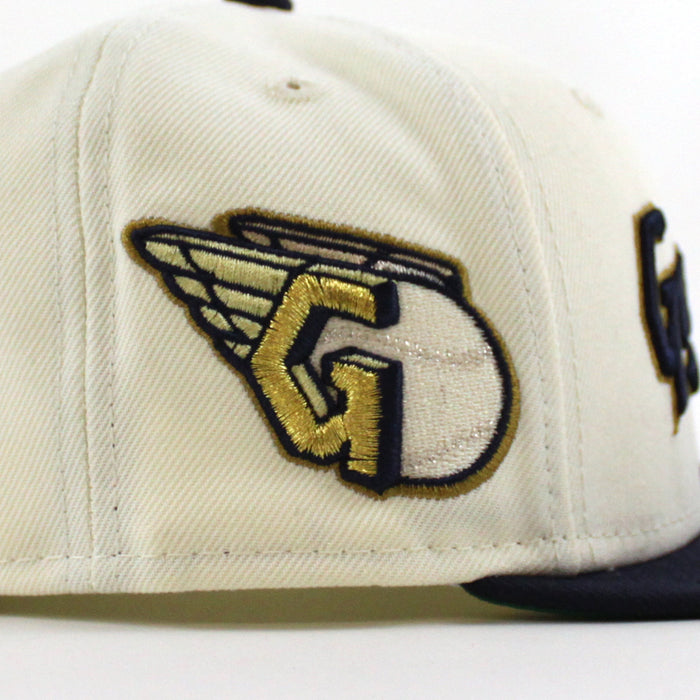 Cleveland Guardians CLEVELAND New Era 59Fifty Fitted Hat  (CHROME WHITE Navy Green Under Brim)