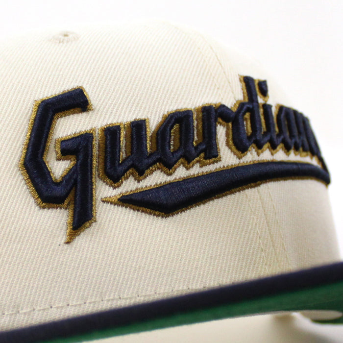 Cleveland Guardians CLEVELAND New Era 59Fifty Fitted Hat  (CHROME WHITE Navy Green Under Brim)