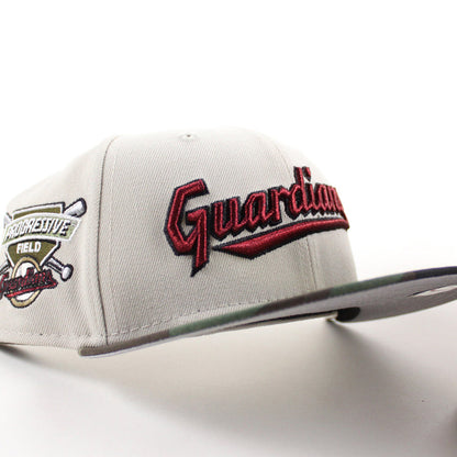 Cleveland Guardians Progressive Field New Era 59Fifty Fitted Hat  (Stone WoodLand Camo Gray Under Brim)